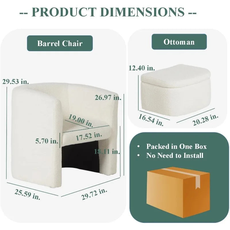 Upholstered Sherpa Chair with Ottoman Set of 2, Modern Single Sofa Accent Lounge Chair Armchair Club Chair .