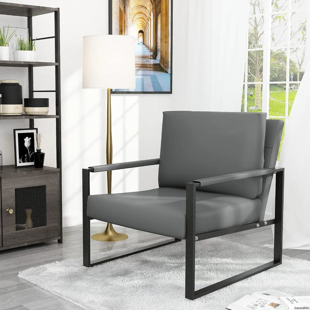 Modern PU Leather Accent Chair Arm Chair with Extra-Thick Padded Backrest and Seat Cushion Sofa Chairs for Living Room Bedroom