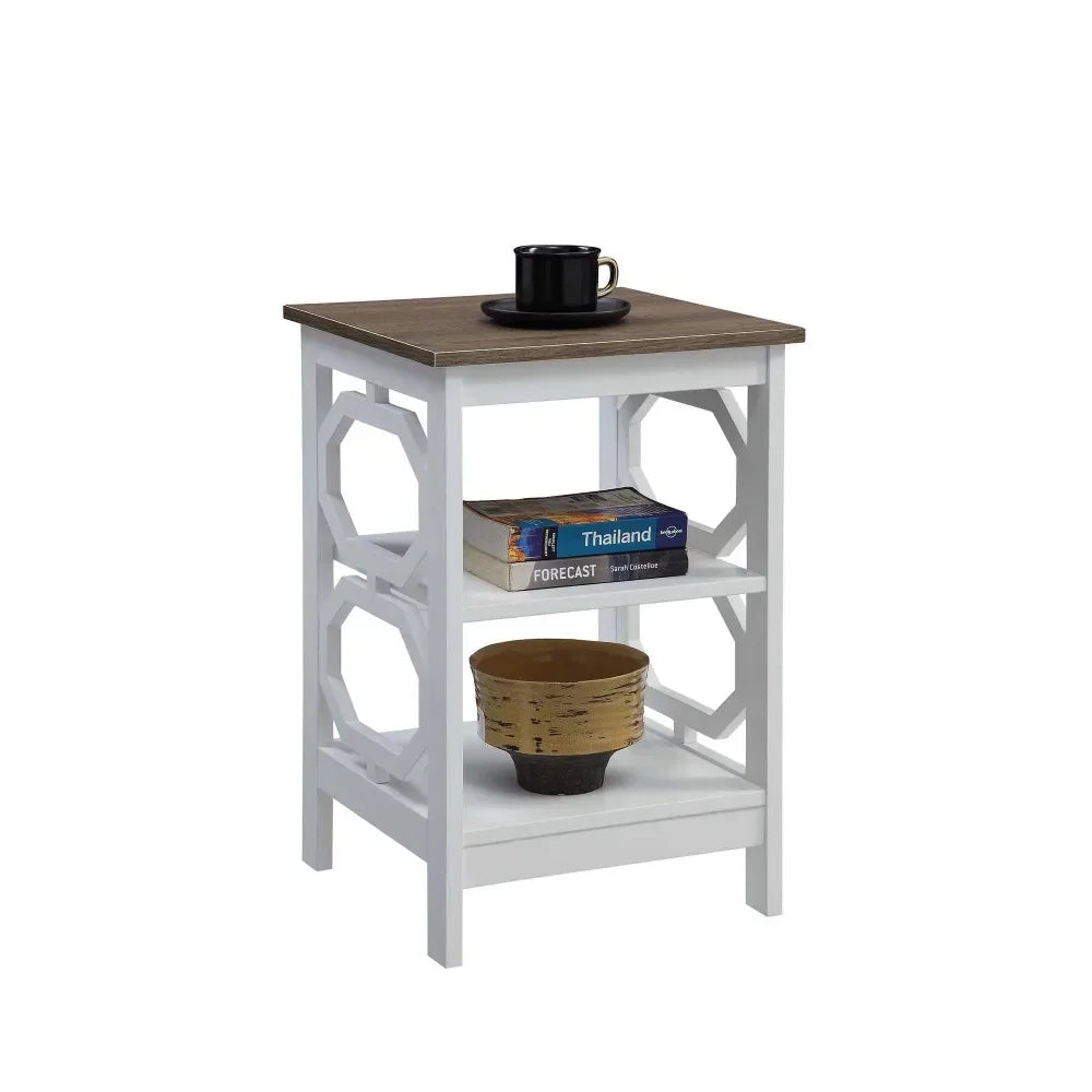 End Table with Shelf, Driftwood/White