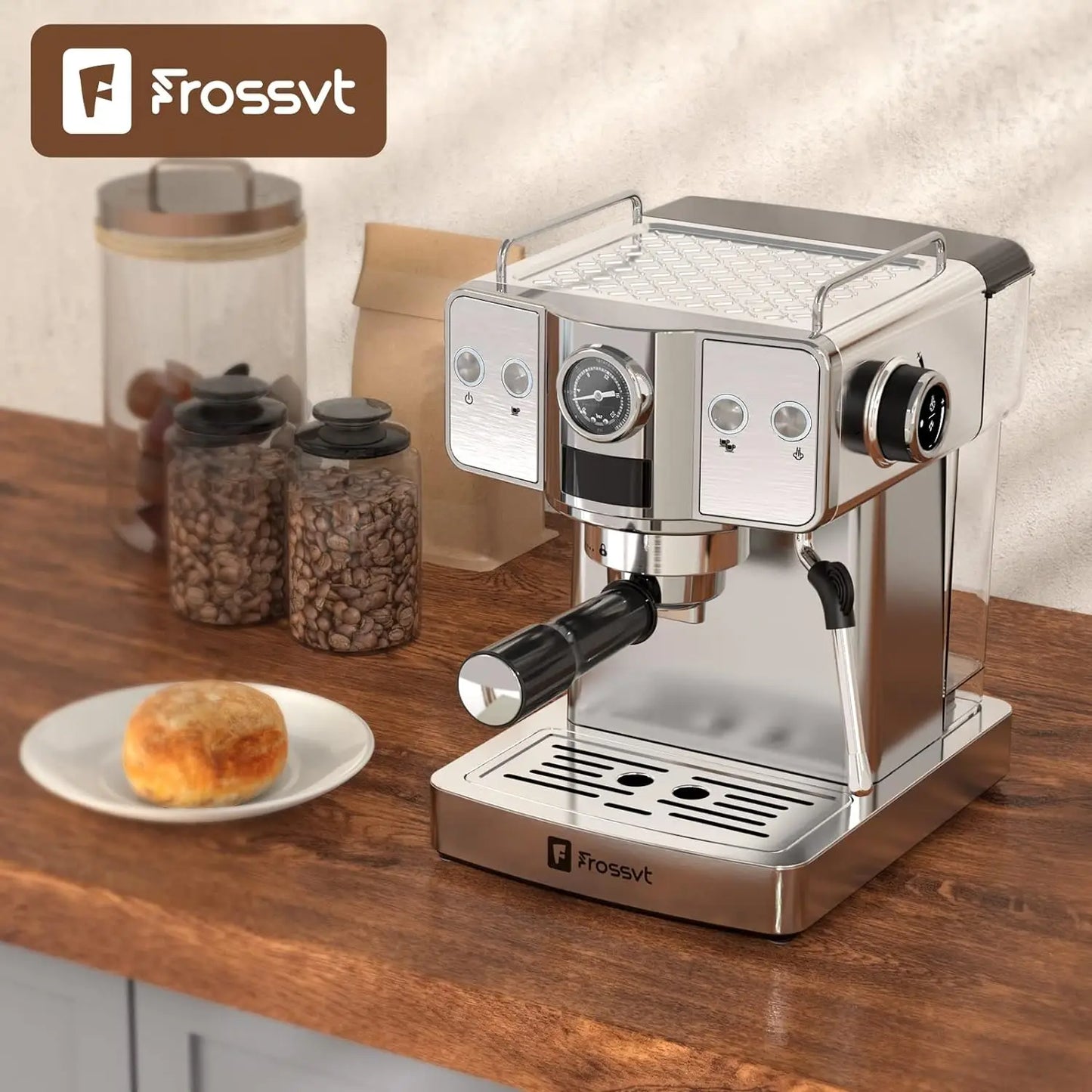 Espresso Machine, 20 Bar Espresso Maker with Milk Frother Steam Wand for Latte and Cappuccino, Stainless Steel Coffee machines