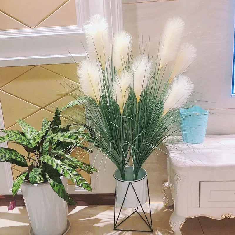 7 Heads Fake Reed Bouquet Silk Onion Grass Large Artificial Tree Wedding Flower Plastic Autumn Plants for Home Party Decoration