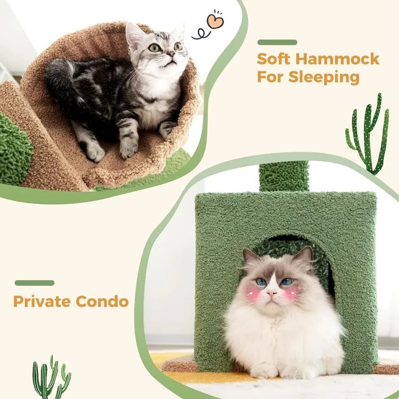 Floor to Ceiling Cat Tree Ajustable Height 6 Tiers Cat Tower Fit for Feet Ceiling with Cat Condo Hammock and Sisal Covered Post
