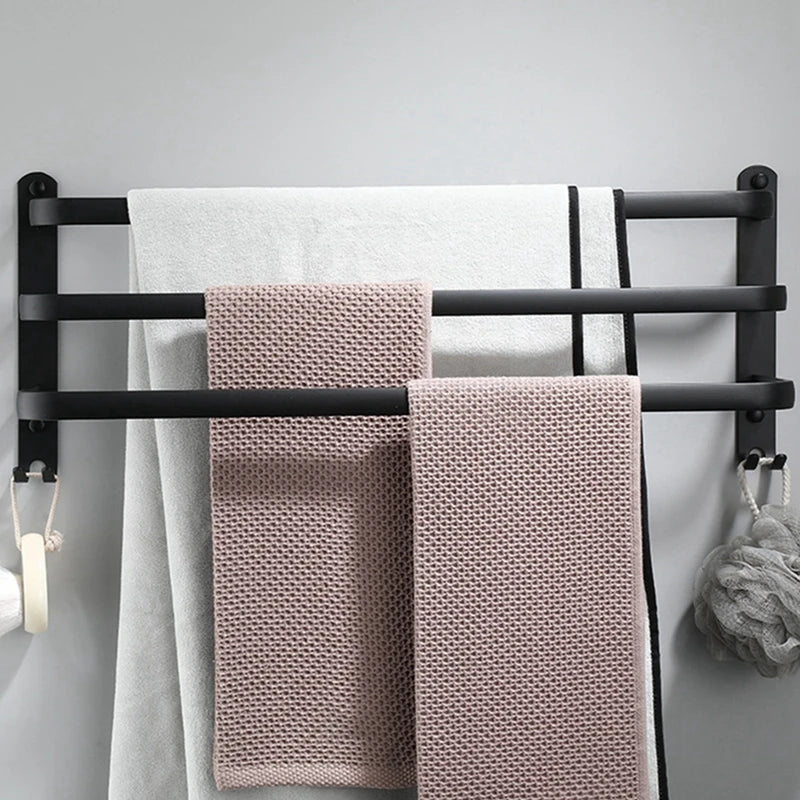 Aluminium Towel Rack 2/3 Ladders Storage Organizer With Hook Wall Mounted Space Saving Towel Hanger for Bathroom Kitchen Hotel