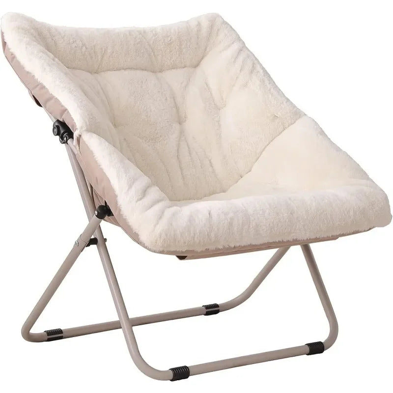 Tiita Saucer Chair with Ottoman Soft Faux Fur Oversized Folding Accent Chair Lounge Lazy Chair Living Room Dorm Rooms