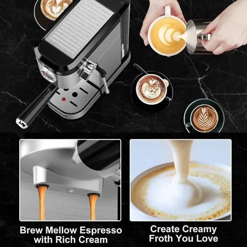 Espresso Machine 20 Bar, Professional Espresso Maker with Milk Frother Steam Wand, Compact Espresso Coffee Machine