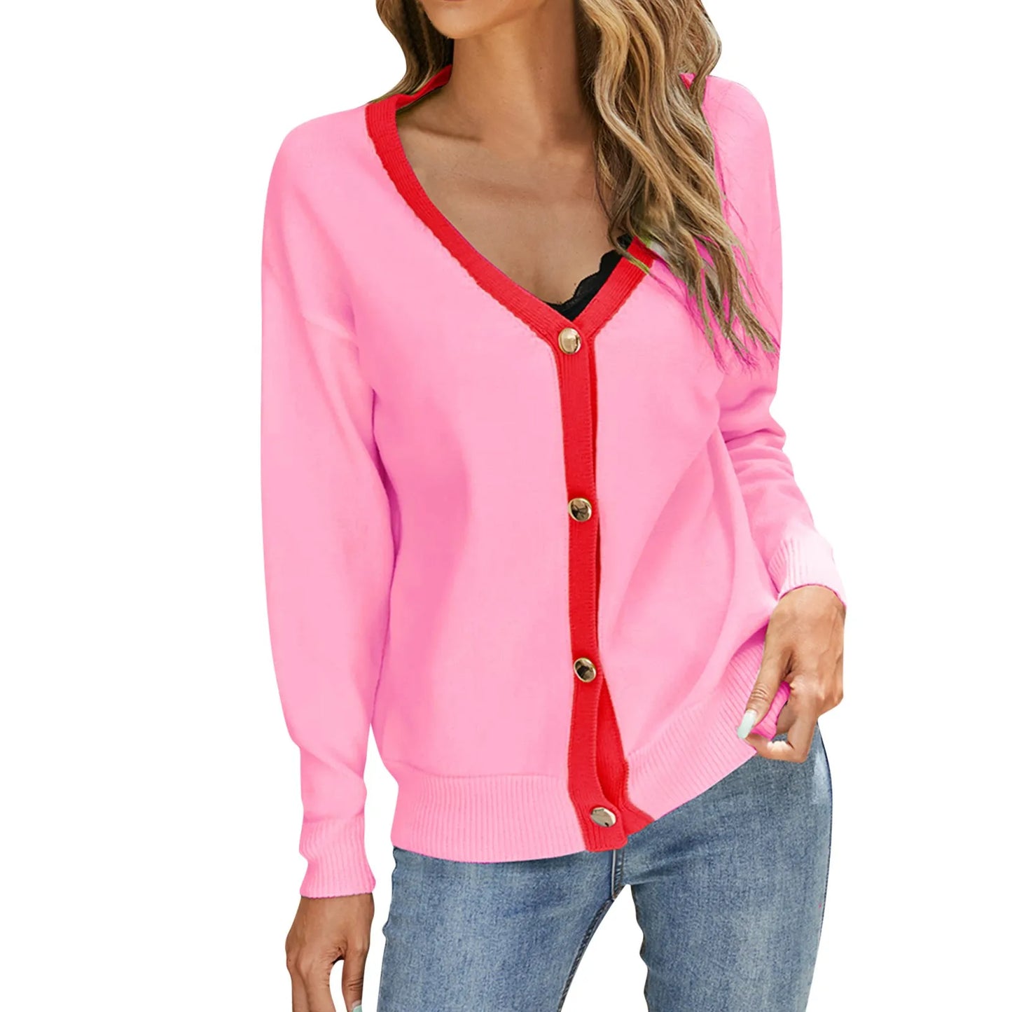 Women Casual Single Breasted V Neck Long Sleeve Sweater Fashion Match All Cardigan Jacket