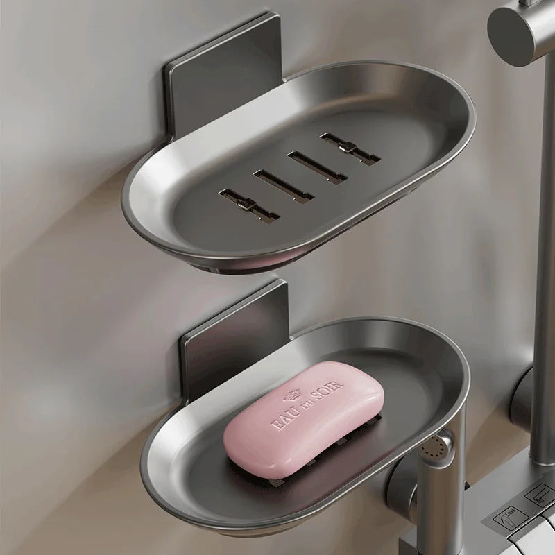 Bathroom Soap Dish No-drill Wall Mounted Soap Sponge Storage Rack Kitchen Soap Holder Organizer For Home Accessories