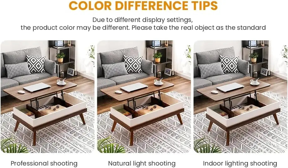 Bidiso Lift Top Coffee Table, Easy-to-Assembly Center Table with Hidden Storage Compartment, Modern Dining Table for Living