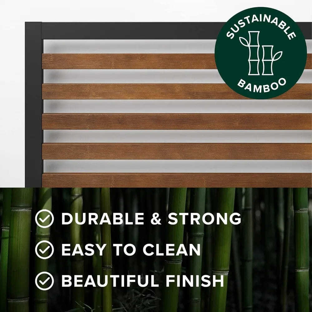 Bamboo and Metal Platform Bed Frame with Headboard / No Box Spring Needed / Easy Assembly, Twin Beds