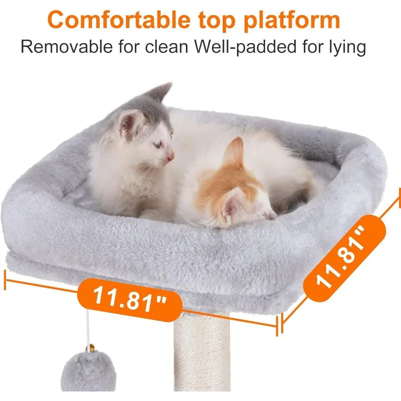 Heybly Cat Tree with Toy, Cat Tower Condo for Indoor Cats, Cat House with Padded Plush Perch(Light Gray/Beige)optional