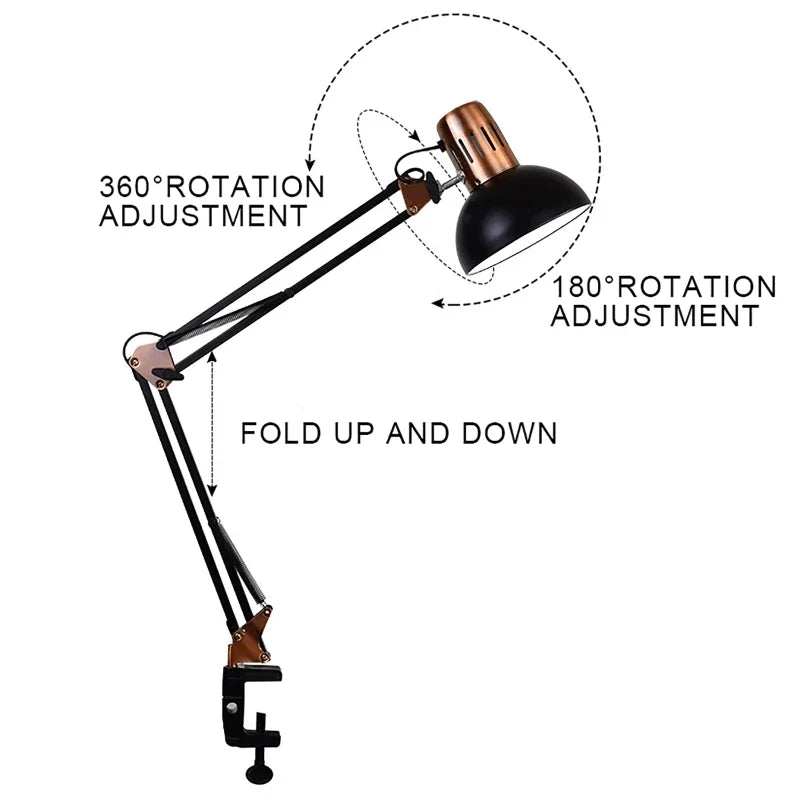 ED Studio Desk Lamp Vintage Portable Lamps With Clamp Book Reading Folding Writing Study Light Fixture For Nail Manicure Table