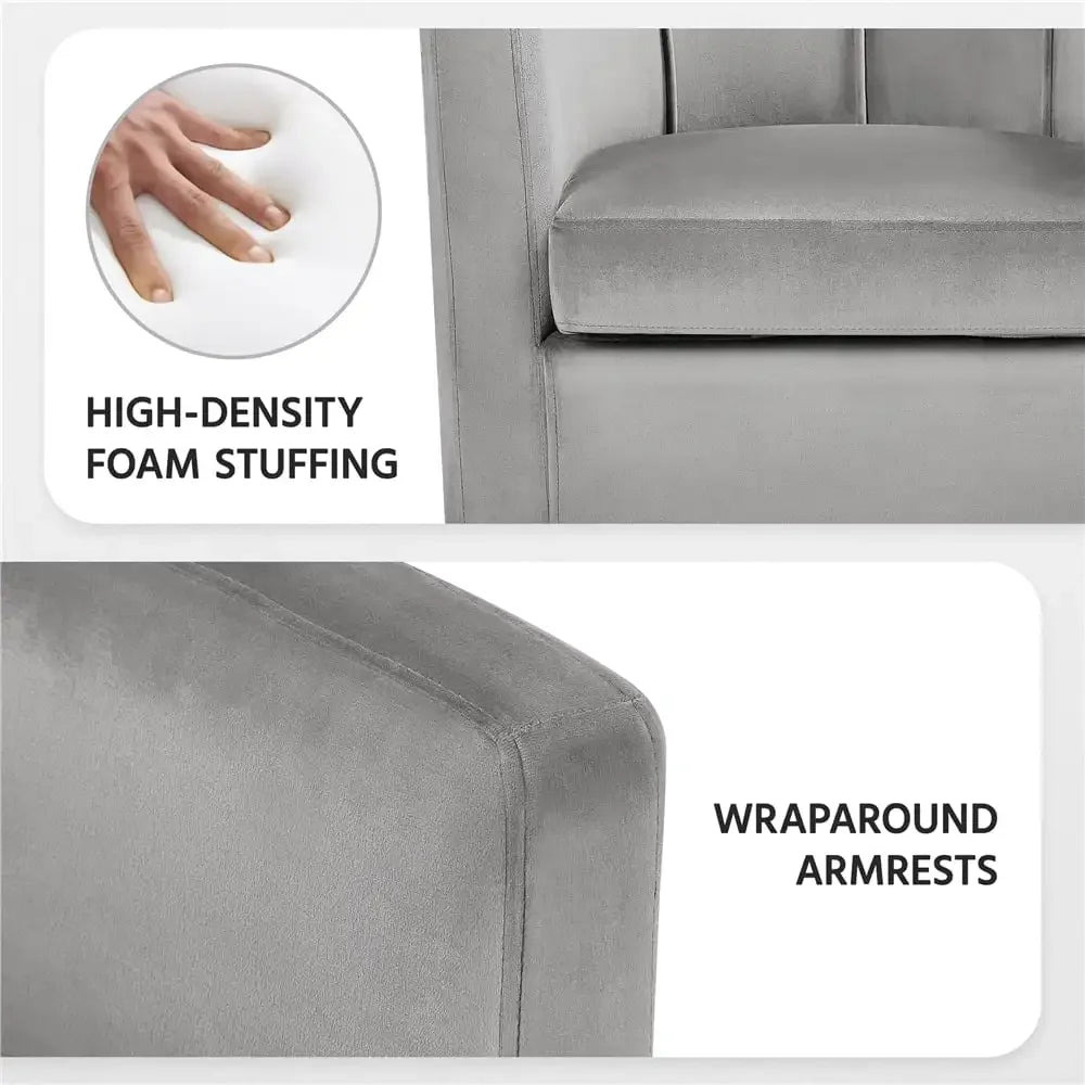 Contemporary Barrel Accent Arm Chair, Gray Velvet lounge chair sofa set living room furniture