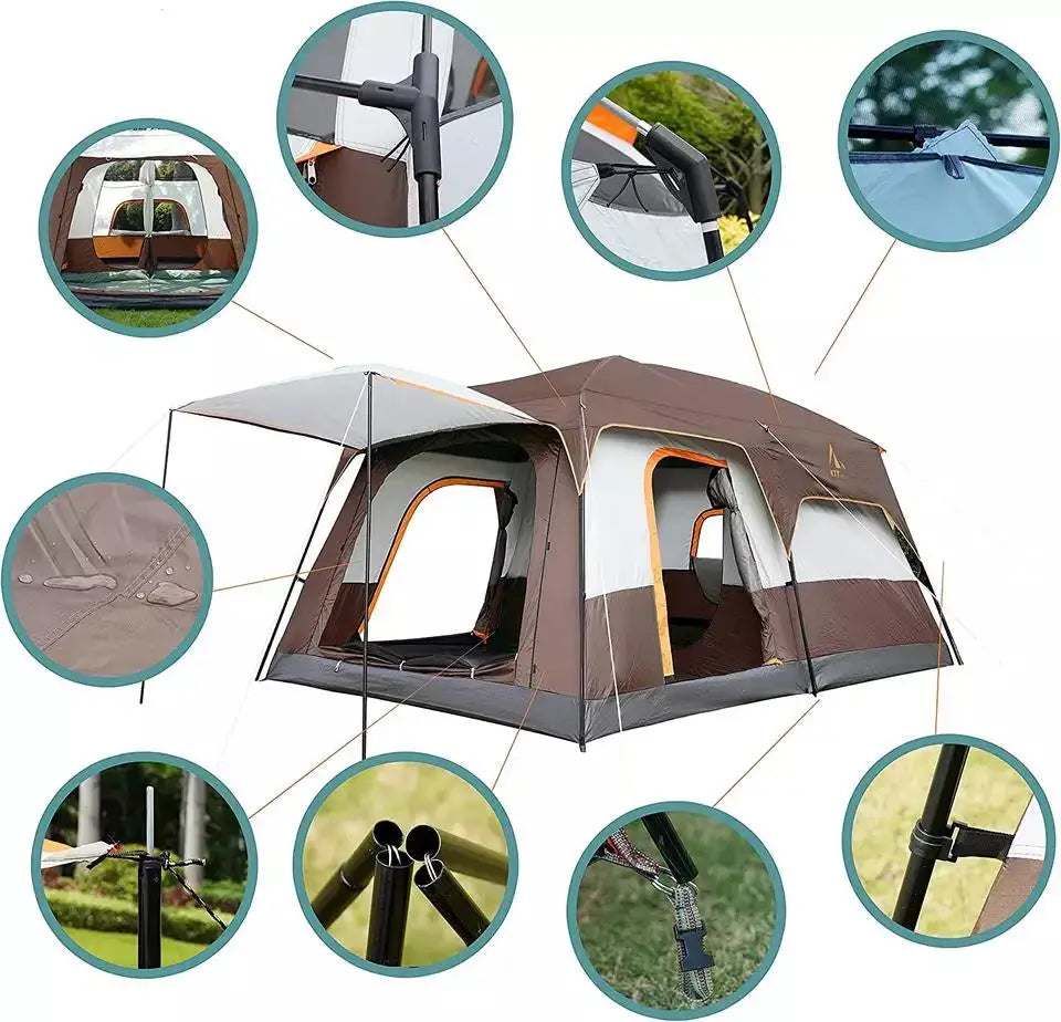Large Luxury Double Layer 2 Rooms 1 Living Room Family Camping Outdoor Waterproof Tent Gazebo