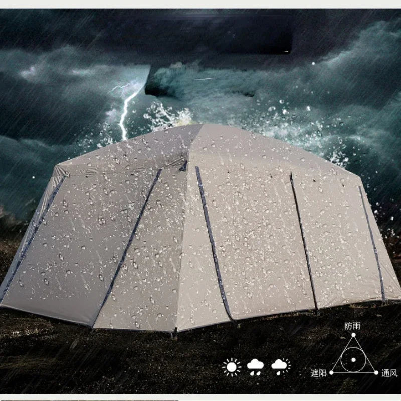 Camping Tent Village 13㎡ Large Area family Quick Build Automatic Tent with Sun Shelter Two Bedrooms One Living