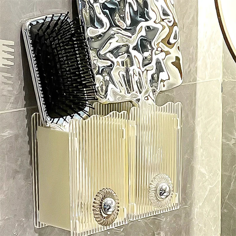 Punch-Free Toothpaste Holder Wall Mounted Makeup Brush Organizer Storage Rack Bathroom Storage Box Drain Box
