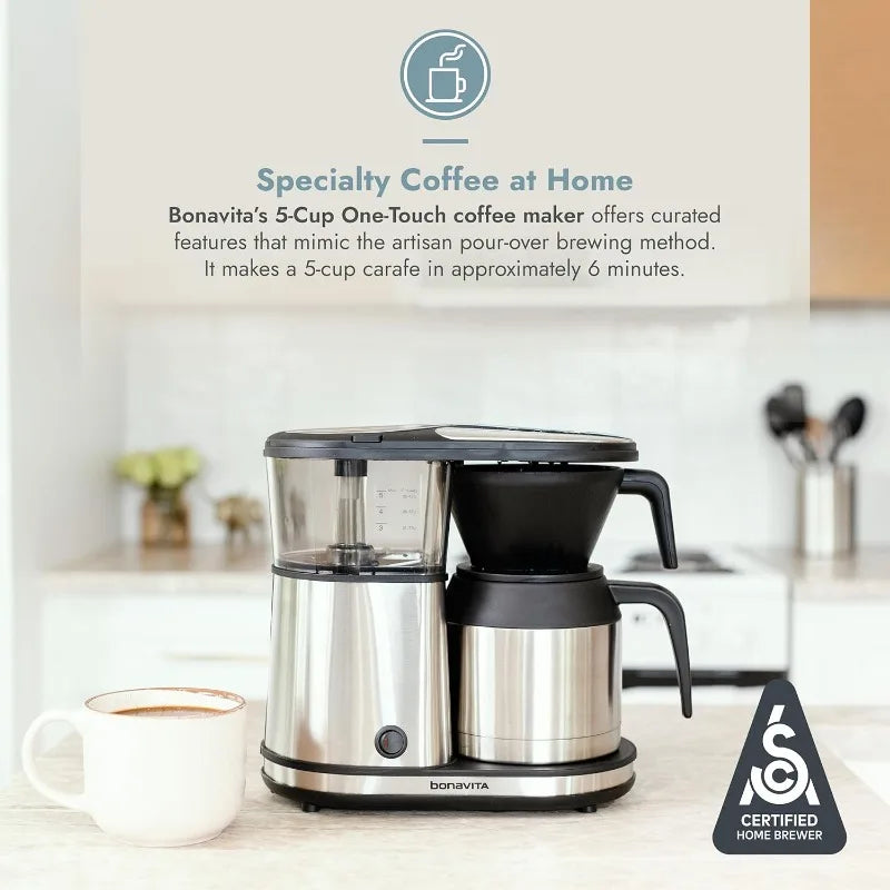 Bonavita 5 Cup Drip Coffee Maker Machine, One-Touch Pour Over Brewing w/Double Wall Thermal Carafe, SCA Certified, 1100 Watt