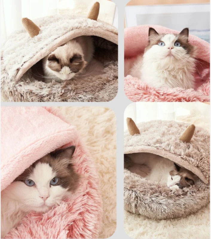 Winter Long Plush Pet Cat Bed Round Cat Cushion House Warm Cat Basket Cat Sleep Bag Cat Nest Kennel 2 In 1 For Small Dog Cat