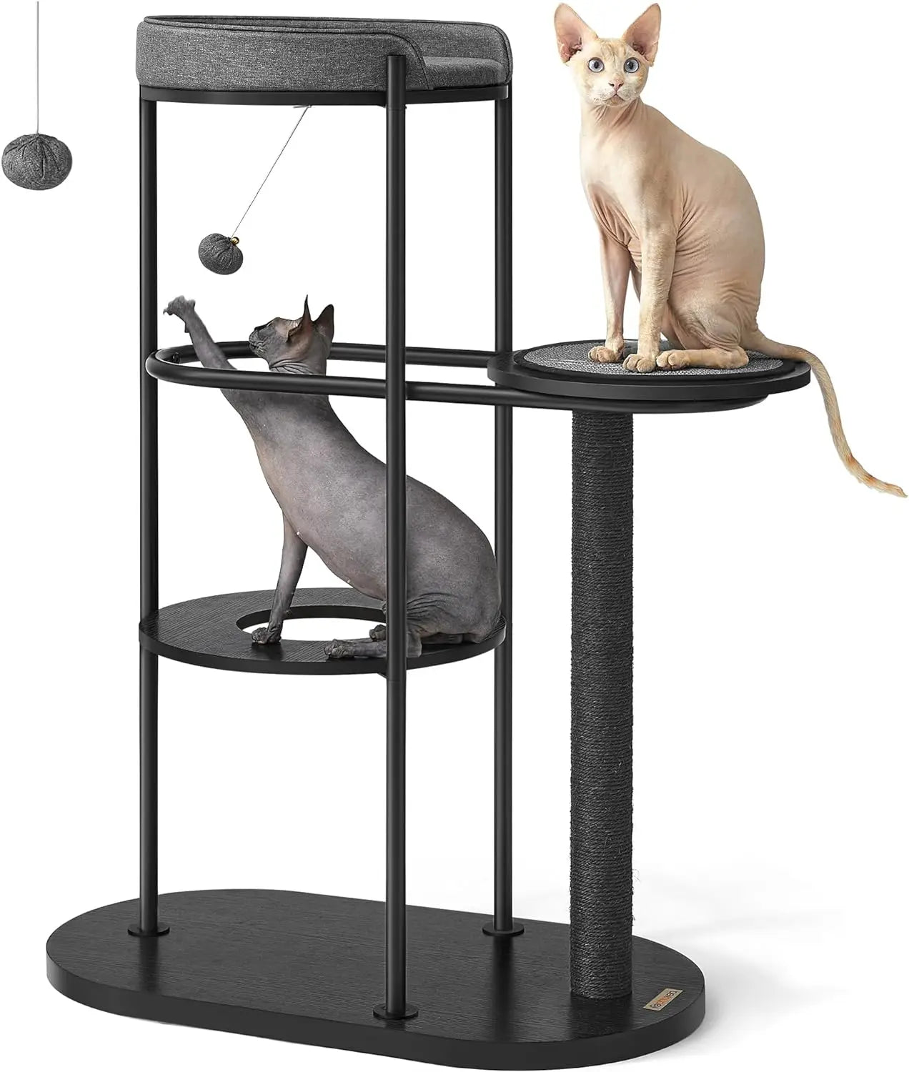 Feandrea Modern Cat Tree, Heavy Duty Cat Tower, Steel Tube and Particleboard, Platform with Cushion, Sisal Cat Scratching Post,