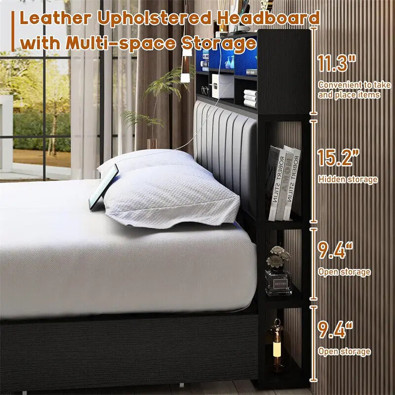 Queen/Full Size Bed Frame Platform Bed, adult and adolescent double beds with LED lights and drawers, single beds, modern beds