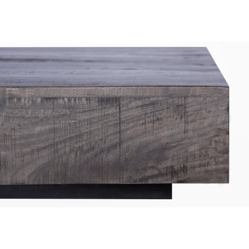 Charcoal Finish Solid Wood Low Profile Rough Coffee Table