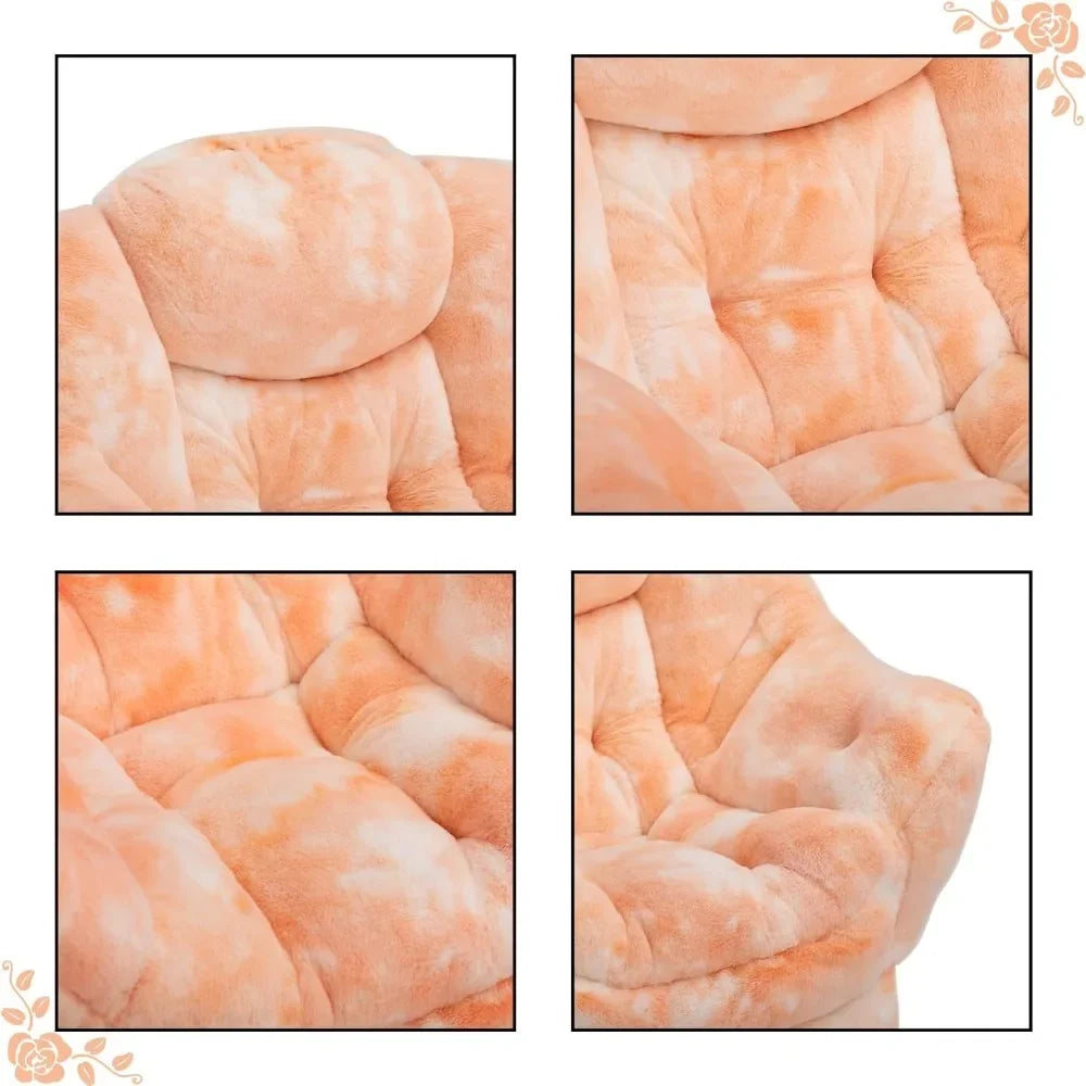 HollyHOME Faux-Fur Lazy Chair with Foldable Ottoman, Accent Comfy Lounge Arm Chair and Folding Footrest Stool Set