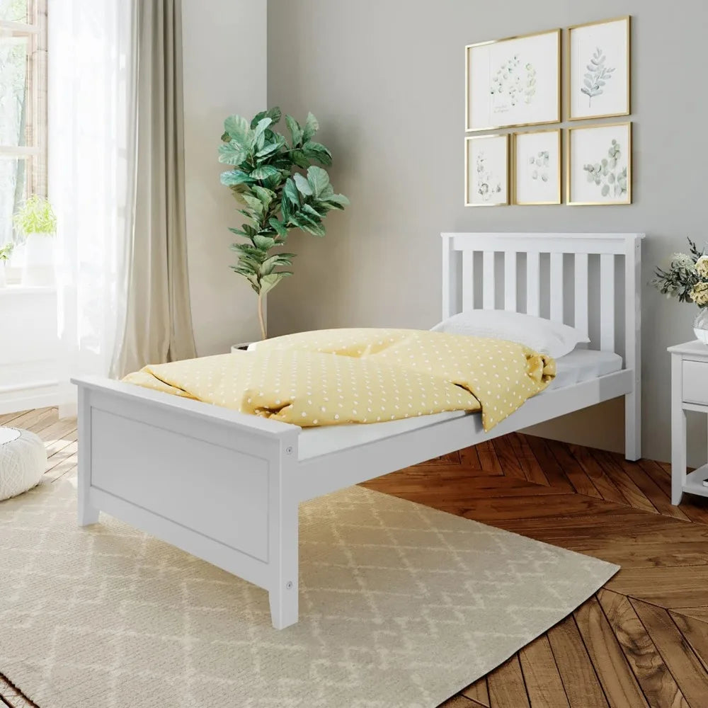 Solid Wood Platform Bed for Kids Easy Assembly No Box Spring Needed Twin Bed Frame With Slatted Headboard Children's Furniture