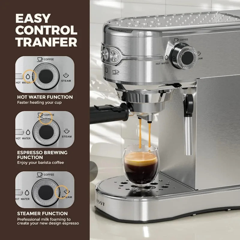 JASSY Espresso Maker 20 Bar Cappuccino Coffee Machine with Milk Steamer for Espresso/Cappuccino/Latte/Mocha for Home Brewing