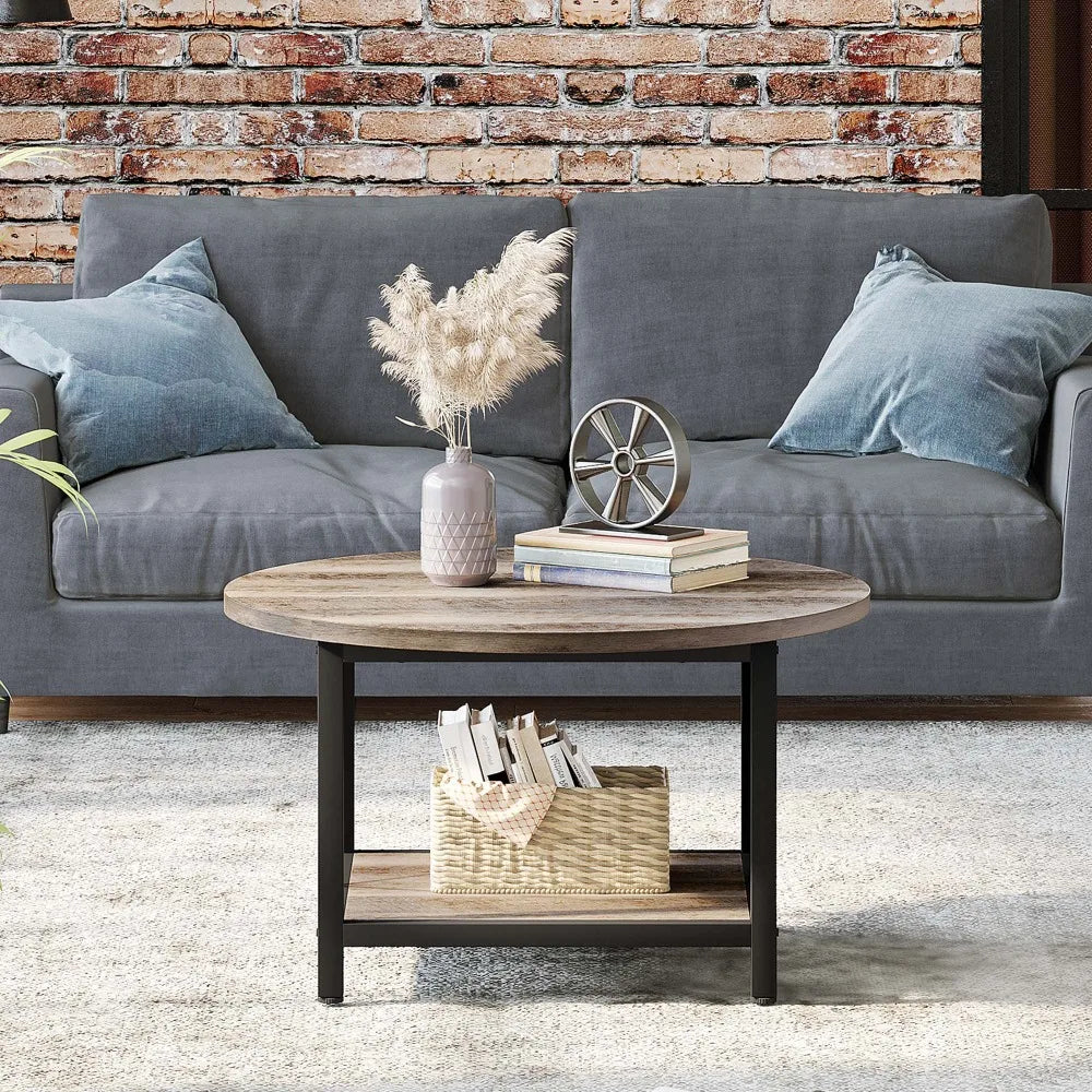 2024 New Rustic Wood Coffee Tables for Living Room with Storage Shelf, Modern Table with Sturdy Metal Legs Home Patio Furniture