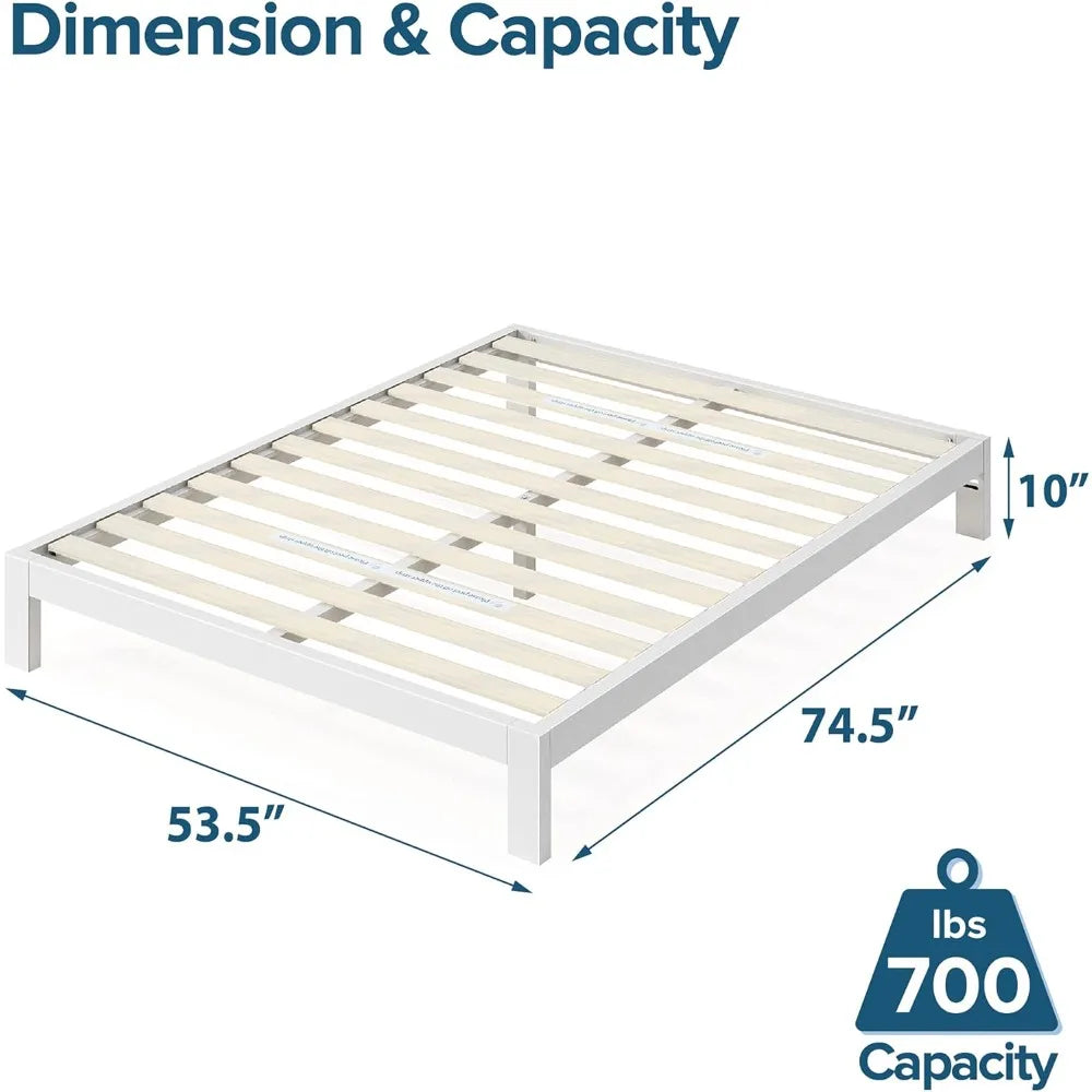 Arnav Metal Platform Bed Frame / Wood Slat Support / No Box Spring Needed / Easy Assembly, White, Full