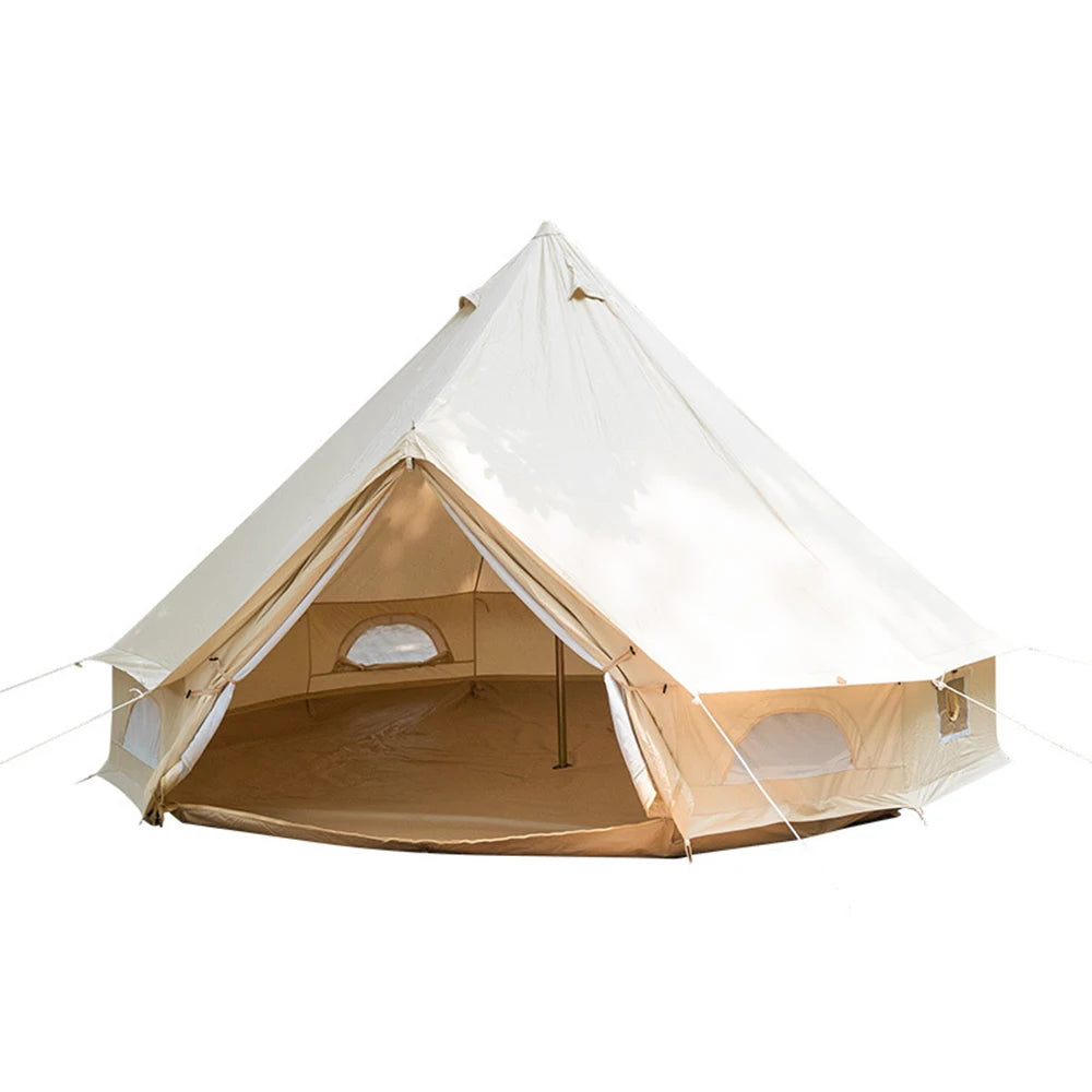 Round shape outdoor camping cotton bell tent 4 season luxury canvas glamping family yurt tent with air vent