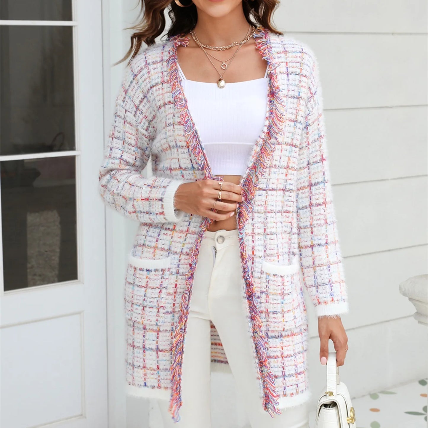 Women's Winter Knitted Cardigan Fringed Fashionable Pullovers Button Blouses office lady Turn Down Collar Vintage Elegant