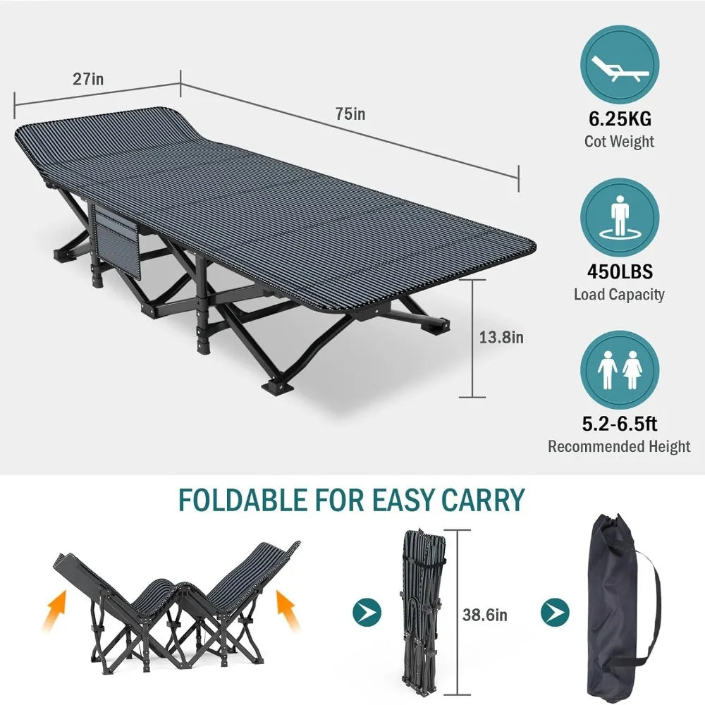 Camping Cot for Adults, Folding Bed with Comfortable Cushion, Tent Portable Sleeping Bed with Carry Bag for Camp Office