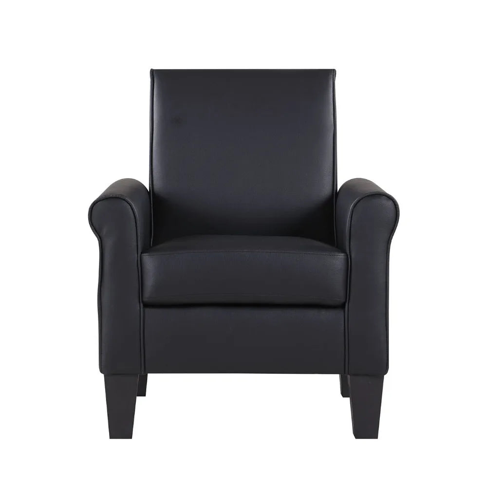 2024 New Modern Faux Leather Accent Chair Upholstered Living Room Arm Chairs Comfy Single Sofa Chair Black