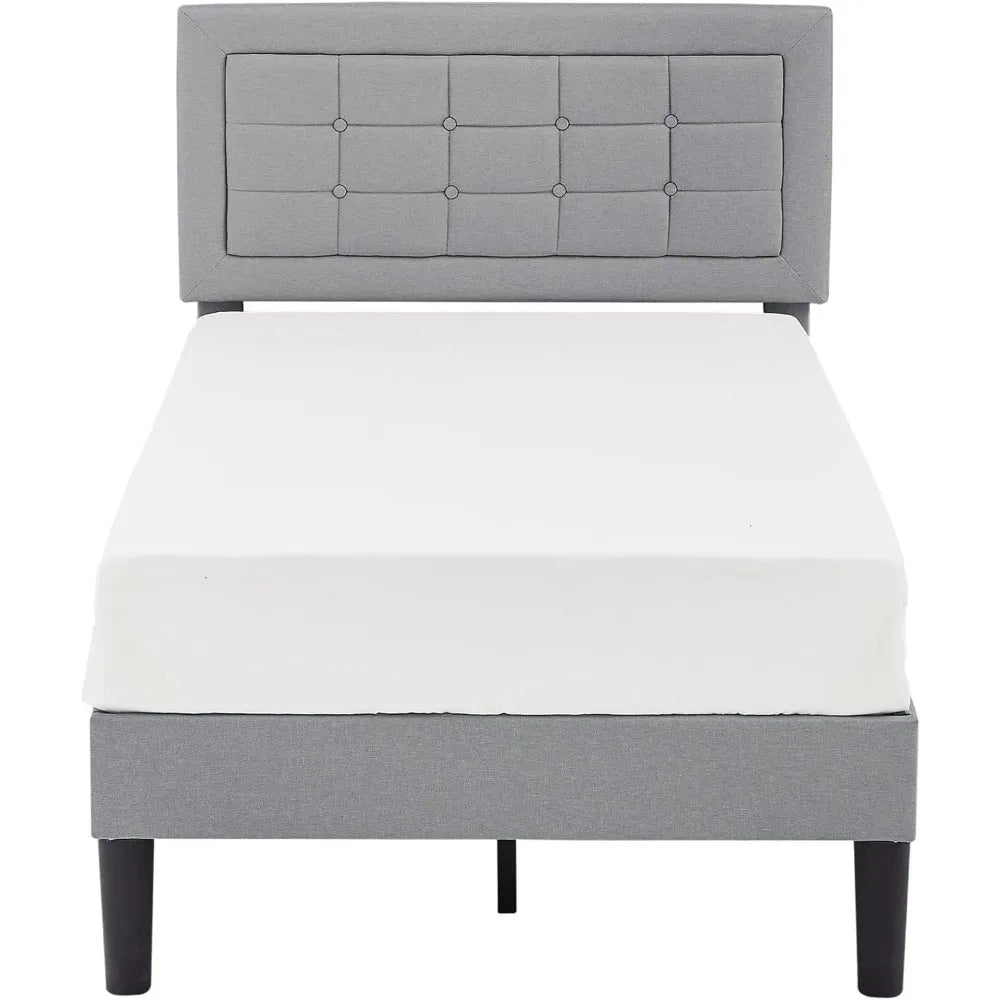 Bed Frame with Adjustable Headboard, Upholstered Button Tufted Platform Bedframe with Wood Slats Support, No Box Spring Needed