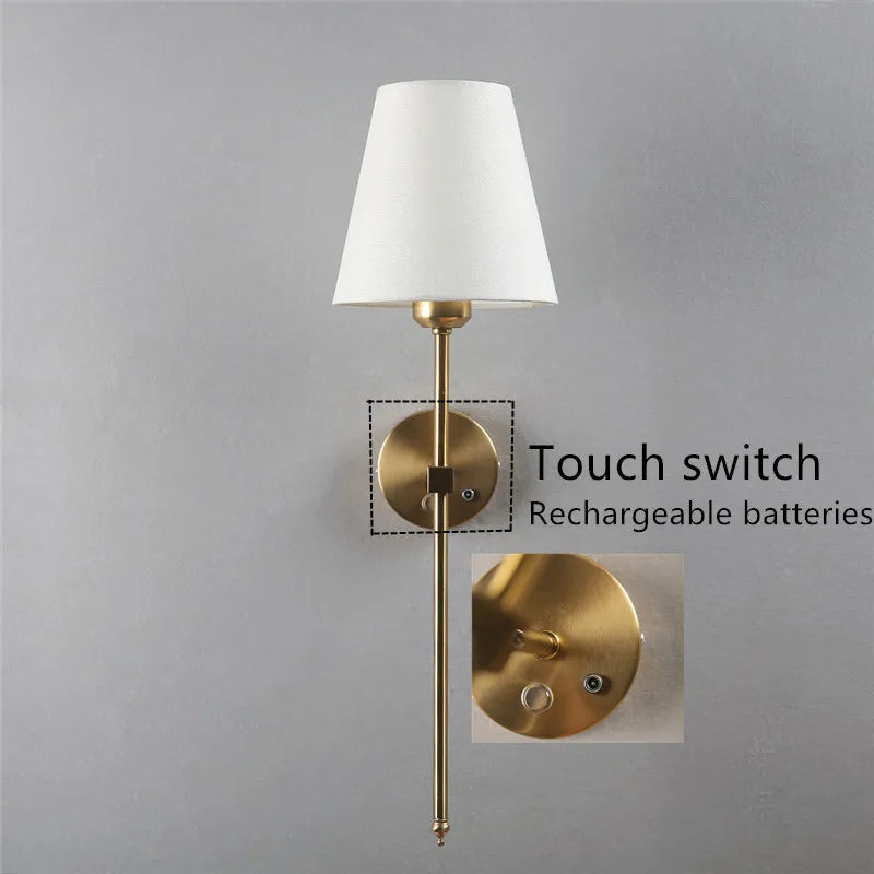 Modern LED Wall Lights Battery Operated Touch Switch Gold Wall Light New Design Metal Sconces Lamp for Home Decor Restaurant