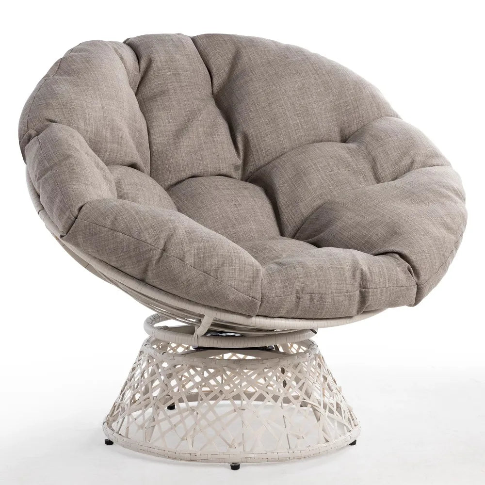 Living Room Chair 360 Swivel Comfy Papasan Chair with Fabric Cushion, Sturdy Metal Frame, Accent Bedroom Chair