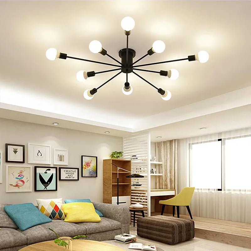 Retro Iron Chandelier Black/White 6/8/10 Sockets Lighting Vintage Spider Chandelier Modern Ceiling Lamp Light Fixture Lighting