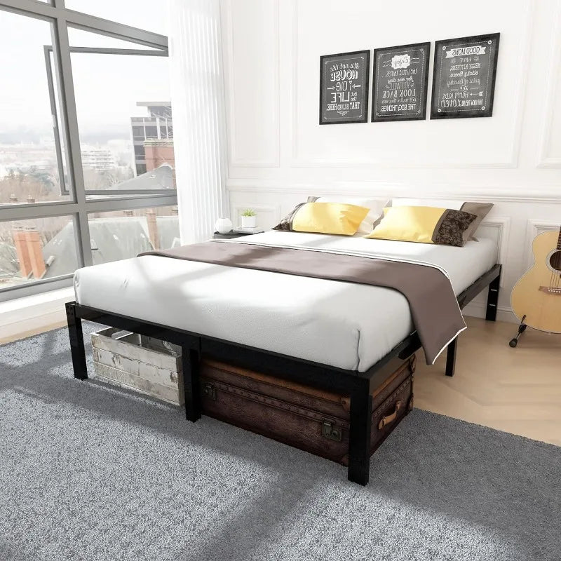 45MinST 3600lbs Heavy Duty Bed Frame,14 Inch Sturdy Steel Slat Mattress Foundation, Metal Reinforced Plat