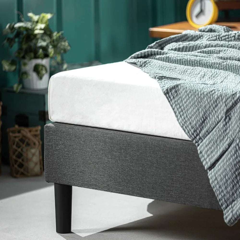 Upholstered Platform Bed Frame Mattress Foundation Wood Slat Support No Box Spring Needed Easy Assembly, Grey