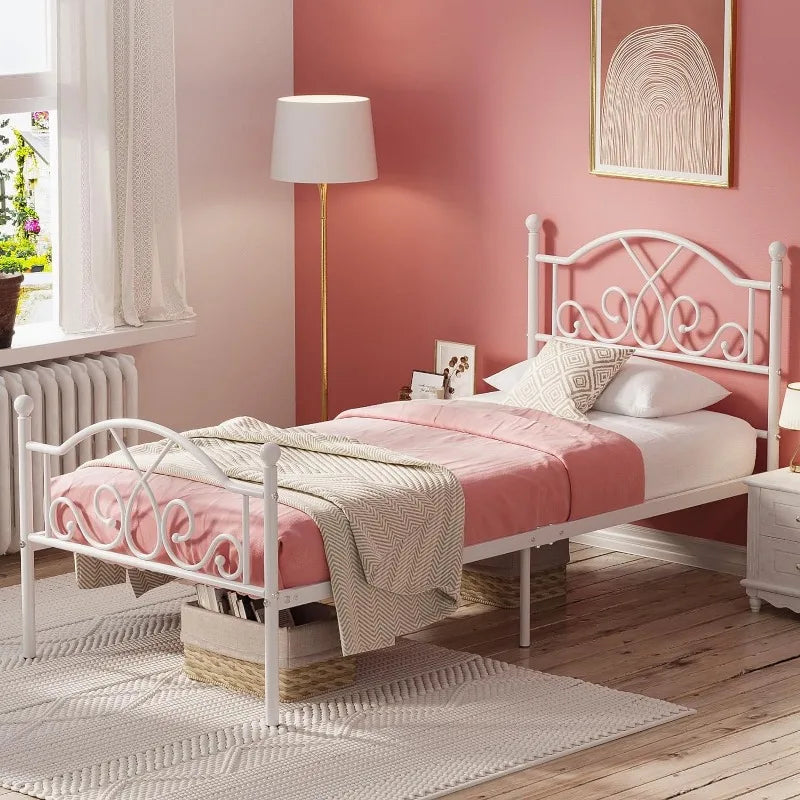 Twin Bed Frames, Modern Twin Size Metal Bed Frames for Kids Girls, No Box-Spring Needed Twin Platform Bed Frame