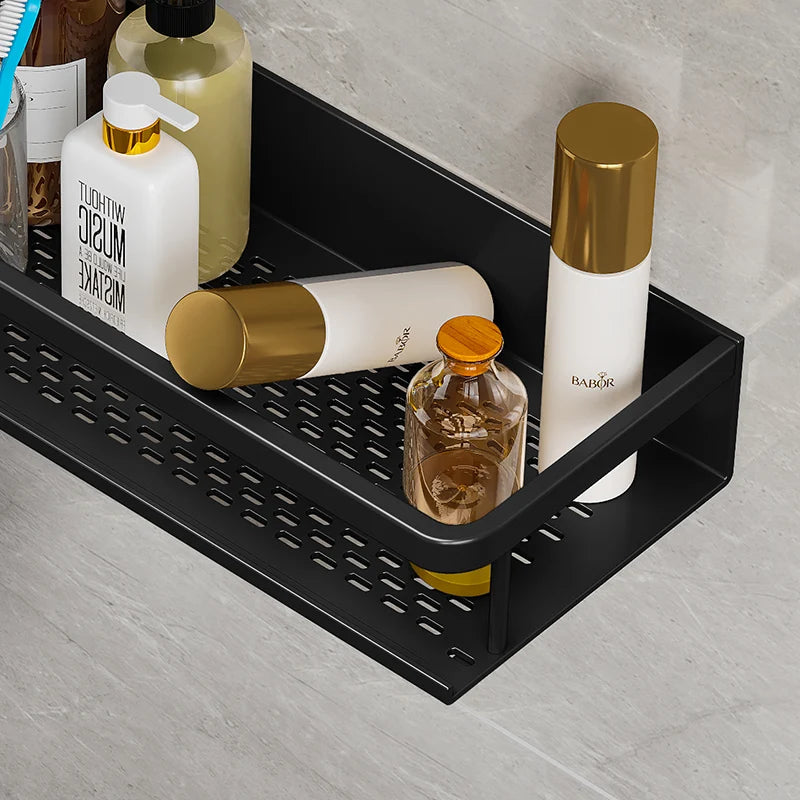 Black Space Aluminum Toilet Rack Wall-mounted Bathroom Shelves Changing Basket Set For Kitchen Accessories