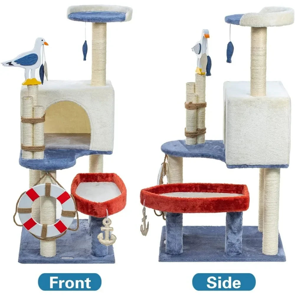 Cat Tree Tower Condo Furniture Apartment Plush Habitat Kitten Amusement Platform With Scratch Posts Toy Fish Pet House Cats Home