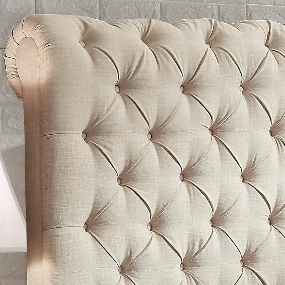 Bed Frame/Fabric Upholstered Bed Frame With Adjustable Headboard/Chesterfield-Styled/Wood Slat Support/Easy Assembly Beige queen