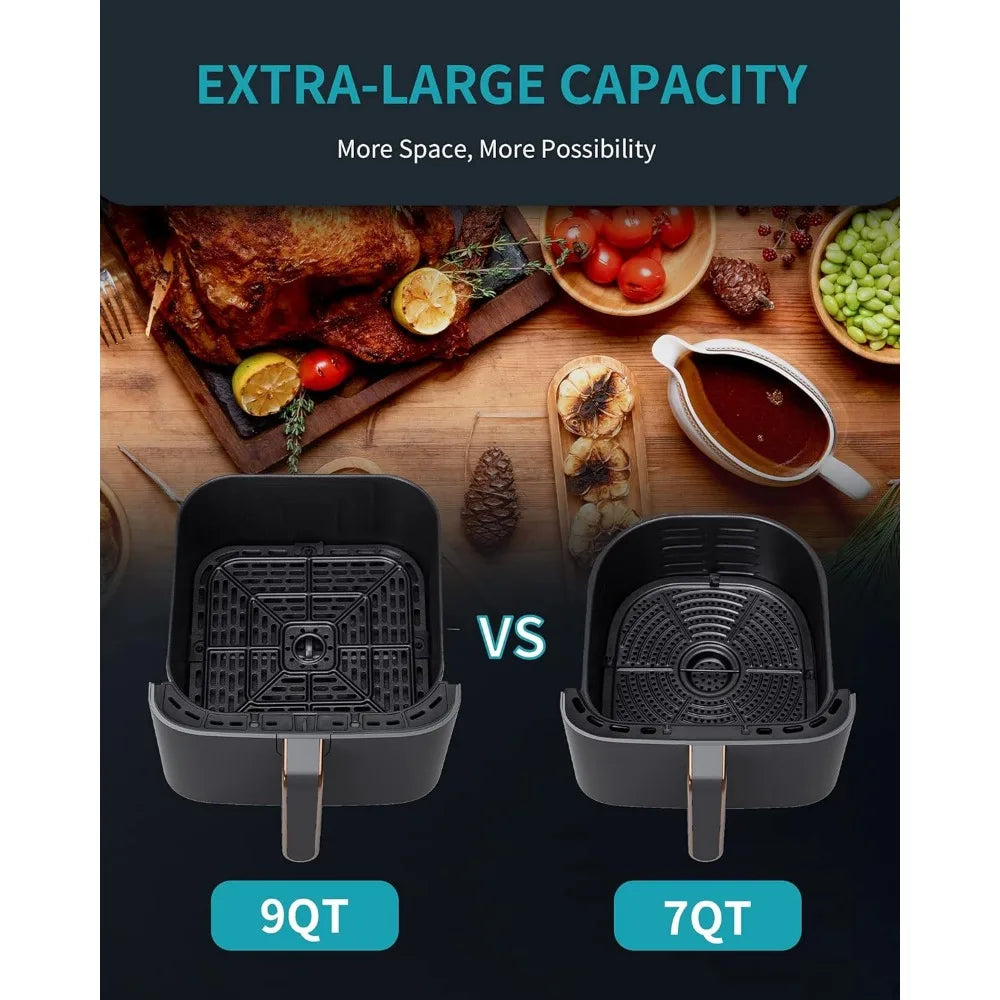 9 Quart 6-in-1 Electric Hot XL Airfryer Oven Oilless Cooker, Large Family Size LCD Touch Control