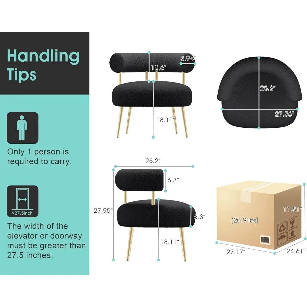 Mid Century Accent Chair, Round Upholstered Barrel Arm Chair for Small Spaces, Fluffy Side Corner Sofa