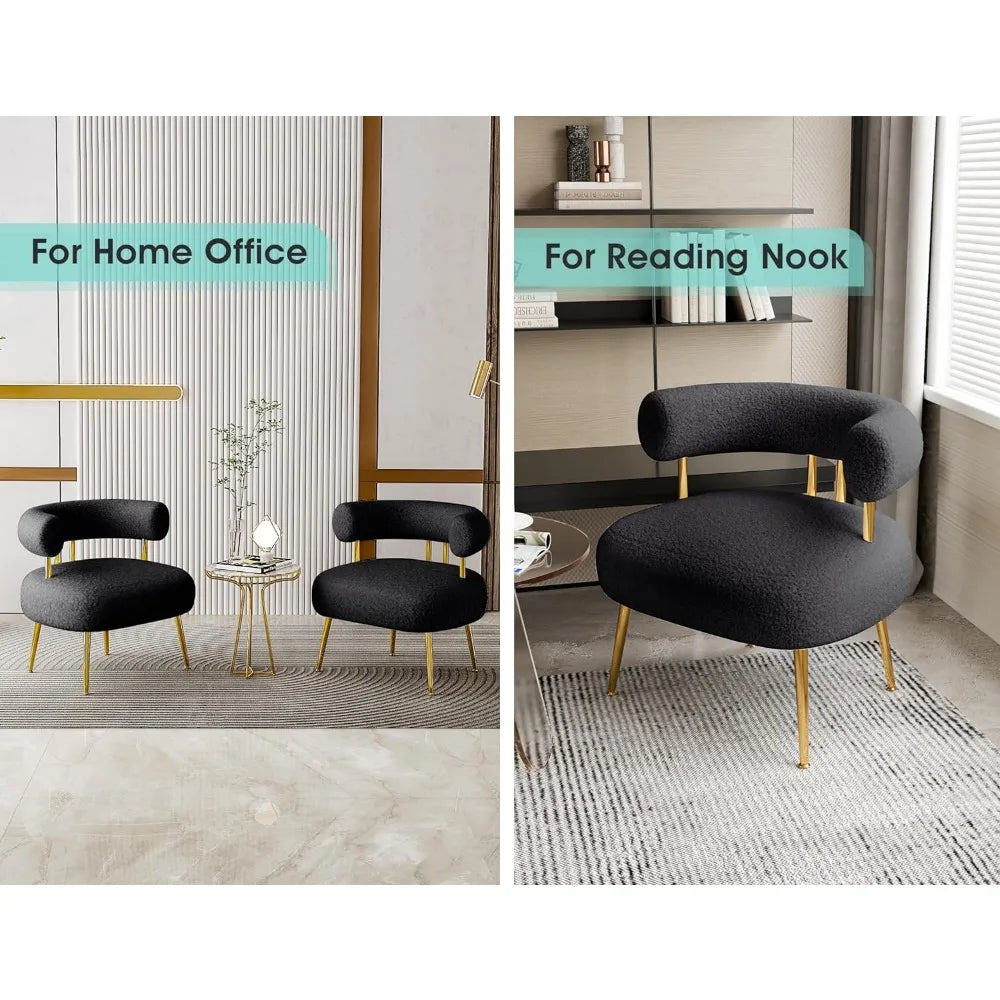 Mid Century Accent Chair, Round Upholstered Barrel Arm Chair for Small Spaces, Fluffy Side Corner Sofa