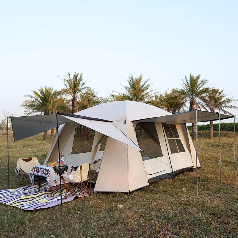Camping Tent Village 13㎡ Large Area family Quick Build Automatic Tent with Sun Shelter Two Bedrooms One Living