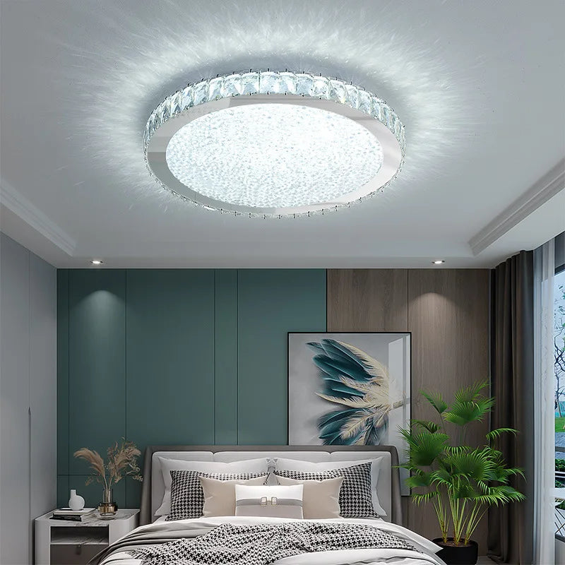 Nordic Light Luxury K9 Crystal Round Ceiling Lamp Romantic Warm Square Bedroom Living Room LED Home Lighting