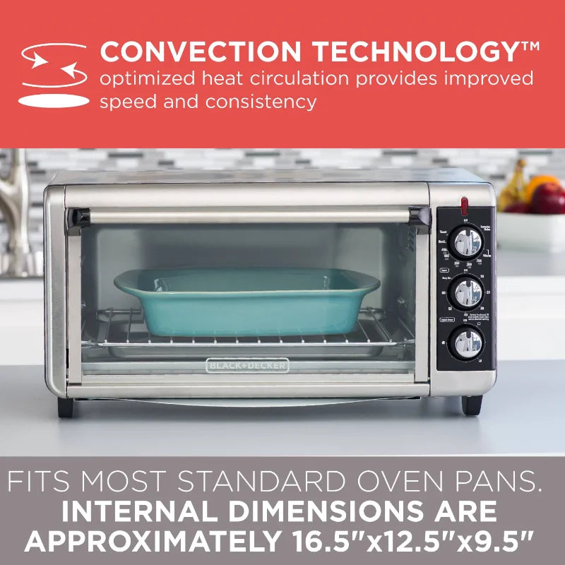 BLACK+DECKER 8 Slice Extra-Wide Stainless Steel Countertop Toaster Oven, TO3250XSB