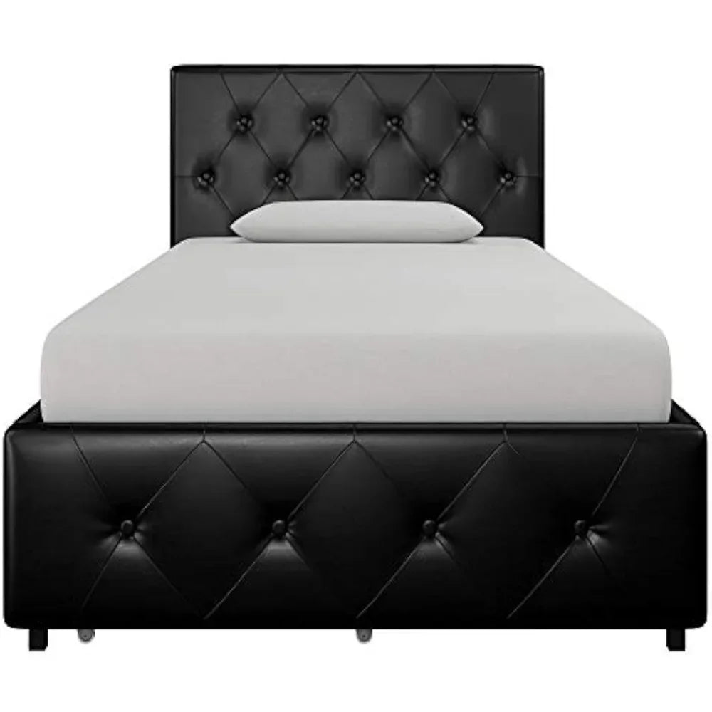 DHP Dakota Upholstered Platform Bed with Underbed Storage Drawers and Diamond Button Tufted Headboard and Footboard, Bed Frame